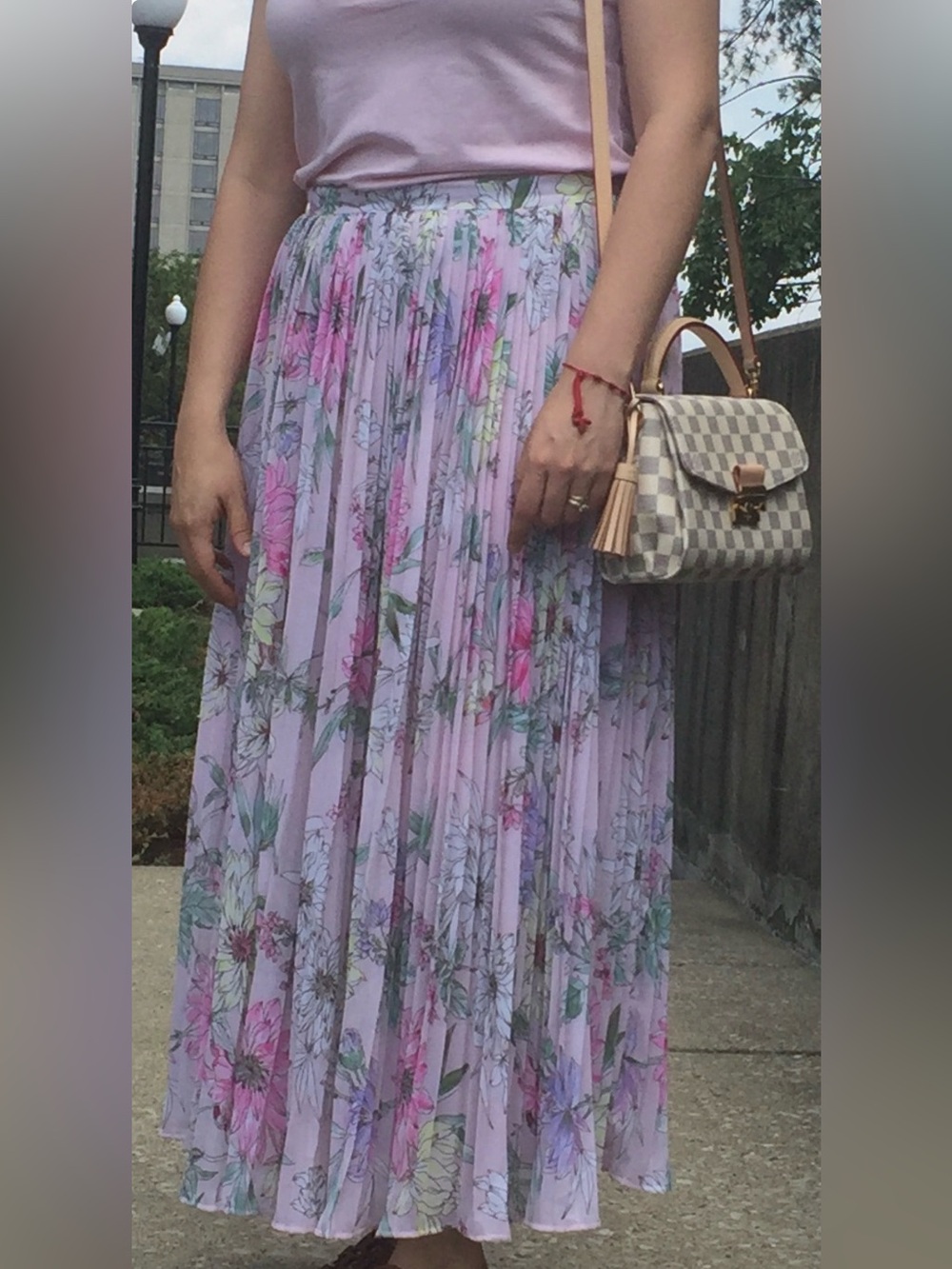H&M Pastel Floral Pleated Maxi Skirt